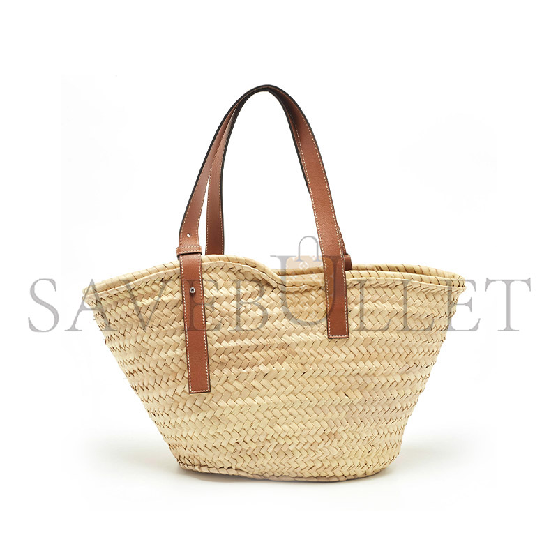 LOEWE BROWN NATURAL PALM LEAF AND LEATHER MEDIUM BASKET TOTE (44*26*13.5cm) 